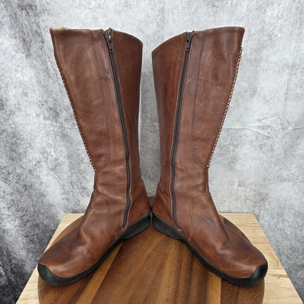 Keen Riding Boots Womens 6.5 Bern Baby Bern Brown Leather Knee High Wedge - Picture 5 of 14